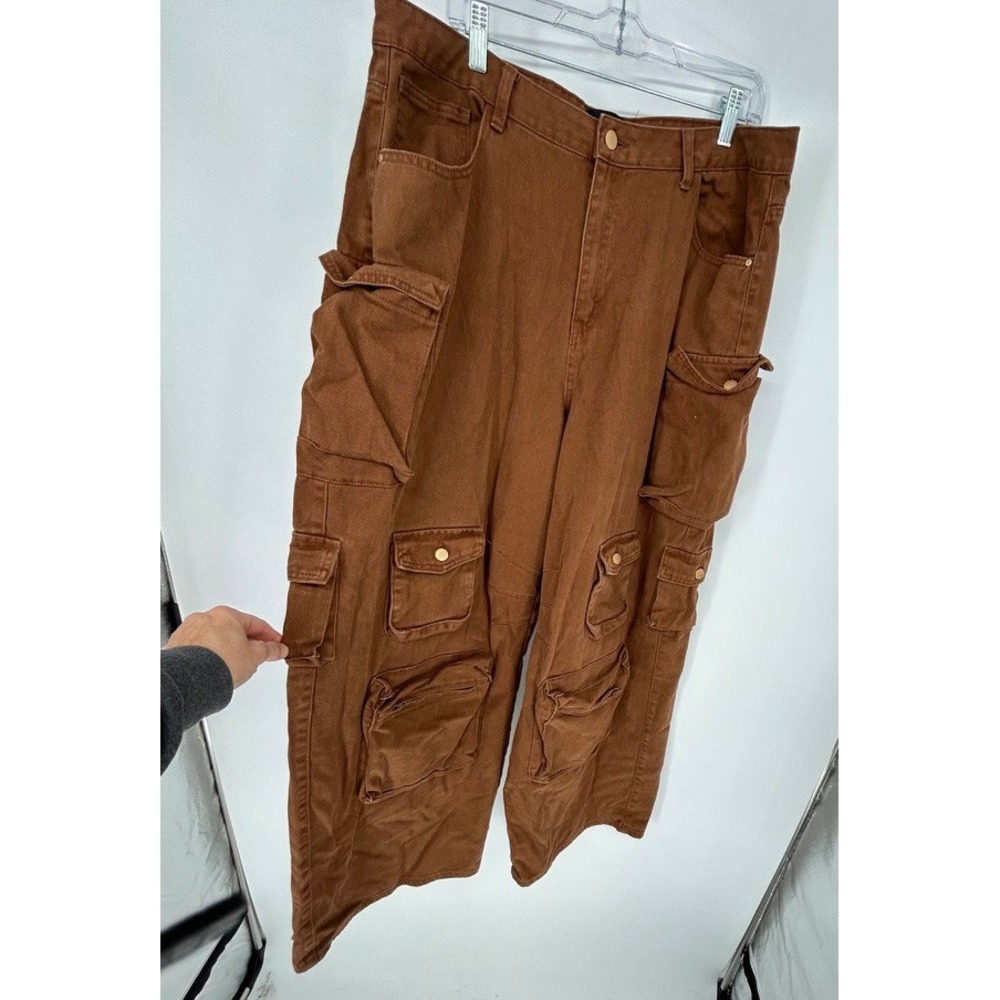 Fashion Nova Chocolate Brown Cargo Pants Y2K Utility Streetwear Baggy Wide Leg